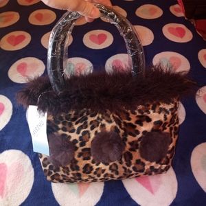NWT SANREMO Y2K CHEETAH PRINT LEOPARD FUZZY TRIM SPOTTED PURSE